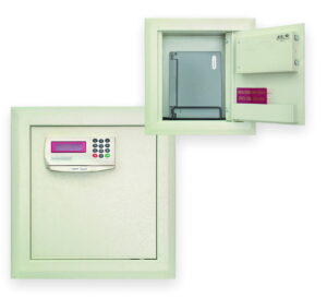 Wall Safe W – a secure, discreet in-wall safe with a reinforced steel door, advanced electronic lock, and adjustable shelving for optimal storage and protection.